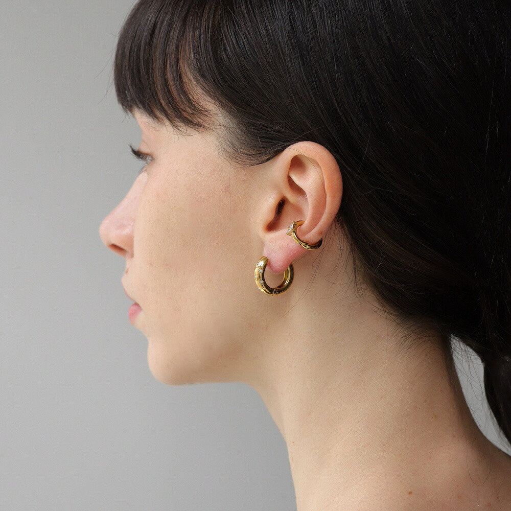 【10%OFFクーポン配布中】P249 ピアス キャッチレス 金属アレルギー対応 フープ フープピアス キラキラ 星 スター 八芒星 ぷっくり おしゃれ ギフト プレゼント シンプル カジュアル パーティー つけっぱなし - メイン画像 8
