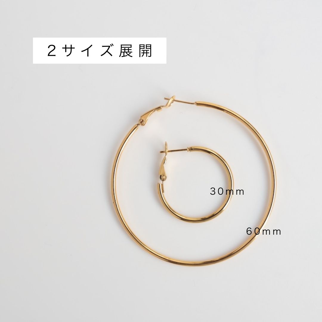 【最大35%OFFクーポン配布中】P241 ピアス サージカルステンレス 金属アレルギー対応 フープ キャッチレス 簡単装着 大ぶり 30mm 60mm 小顔効果 ギフト プレゼント シンプル おしゃれ カジュアル 万能 ジュエリー 6ef - メイン画像 4
