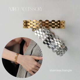 【20％OFFクーポン発行中】N009 バングル 開閉式 サージカルステンレス 簡単装着 ゴールド シルバー パンサーチェーン 金属アレルギー対応 おしゃれ カジュアル レディース 女性 メンズライク ギフト プレゼント デイリー つけっぱなし ジュエリー