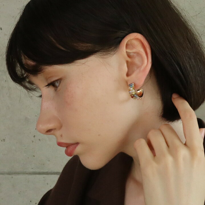 楽天市場】P041 ピアス イヤリング フープ ゴールド ストーン カラフル 
