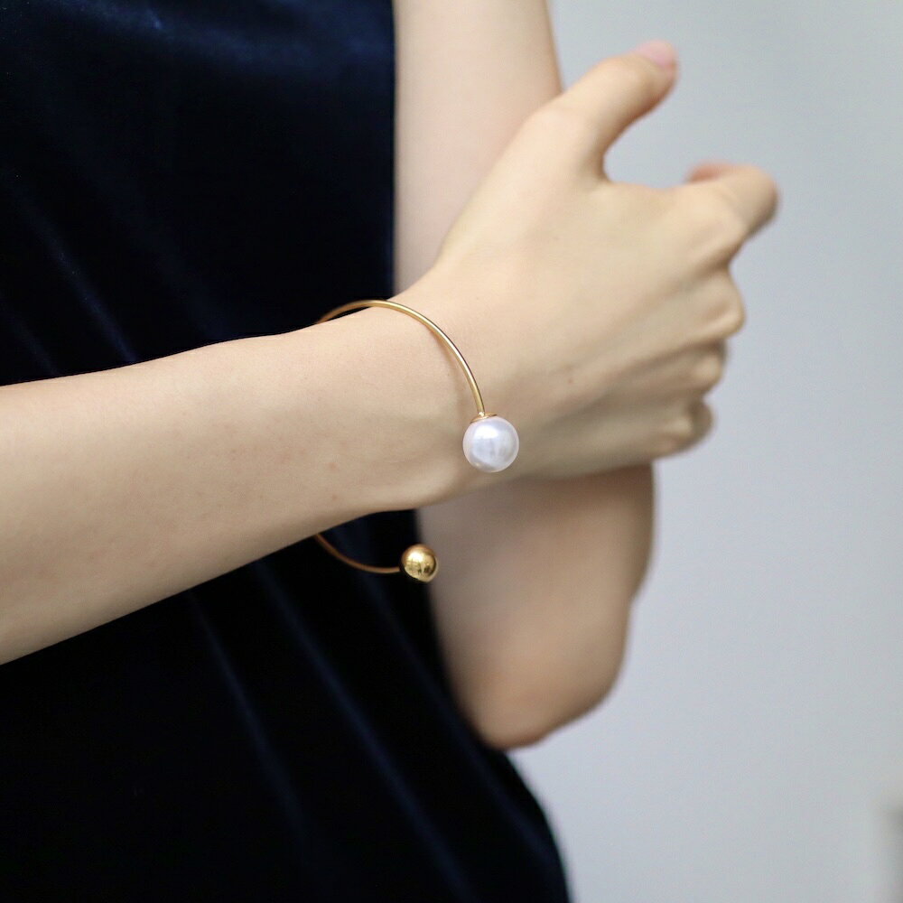 N185 バングル パール サージカルステンレス 金属アレルギー対応 ボール シンプル おしゃれ レディース 女性 ギフト ゴールド プレゼント カジュアル デイリー ジュエリー ajiro 5yk 5az - メイン画像 11