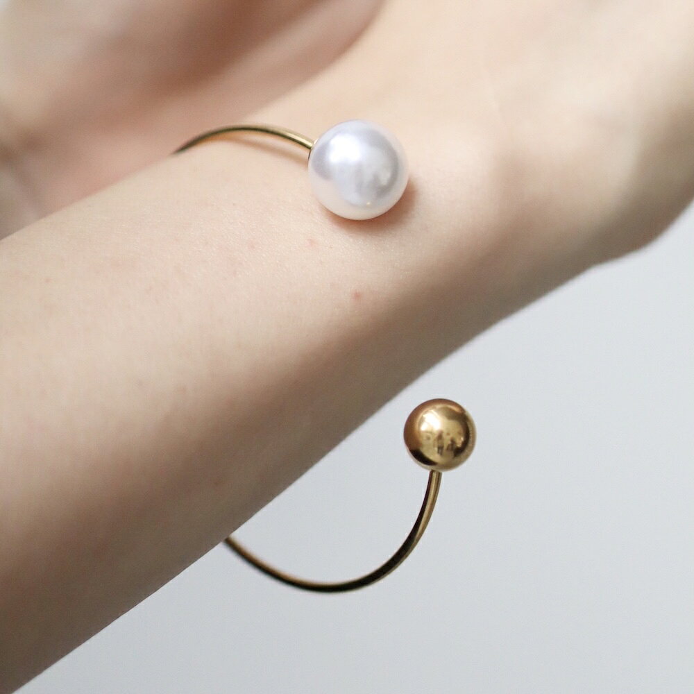 N185 バングル パール サージカルステンレス 金属アレルギー対応 ボール シンプル おしゃれ レディース 女性 ギフト ゴールド プレゼント カジュアル デイリー ジュエリー ajiro 5yk 5az - メイン画像 12