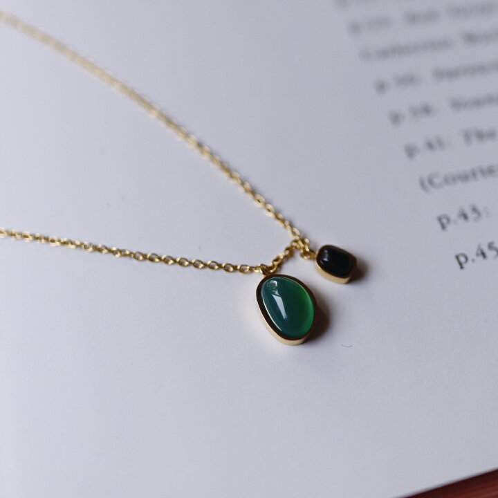 楽天市場 予約 2ヶ月以内納期 N080 瑪瑙 ステンレス ネックレス ゴールド グリーン ブラック ペンダント オフィス おしゃれ レディース 女性 ギフト プレゼント デイリー クリスマス 金アレ ゴールド Ajiro Ajiro アクセサリー