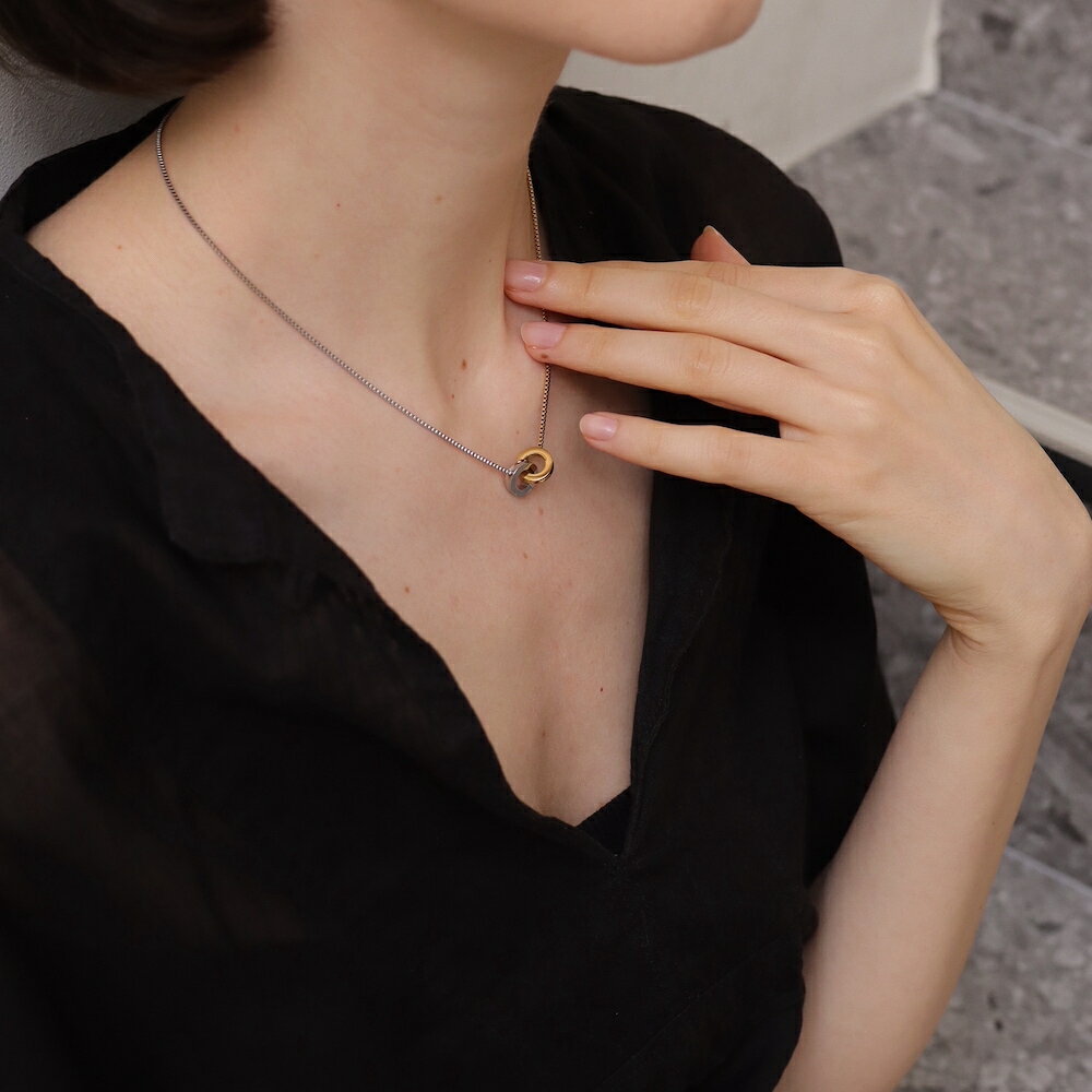 【最大35%OFFクーポン配布中】N210 ネックレス バイカラー サークル シンプル チェーン サージカルステンレス シンプル ゴールド レディース 女性 ギフト プレゼント デイリー つけっぱなし アレルギー対応 金アレ対応 ajiro accessory - メイン画像 11