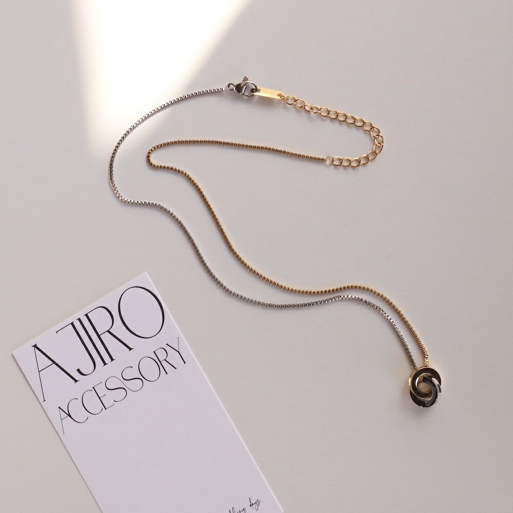 【最大35%OFFクーポン配布中】N210 ネックレス バイカラー サークル シンプル チェーン サージカルステンレス シンプル ゴールド レディース 女性 ギフト プレゼント デイリー つけっぱなし アレルギー対応 金アレ対応 ajiro accessory - メイン画像 3