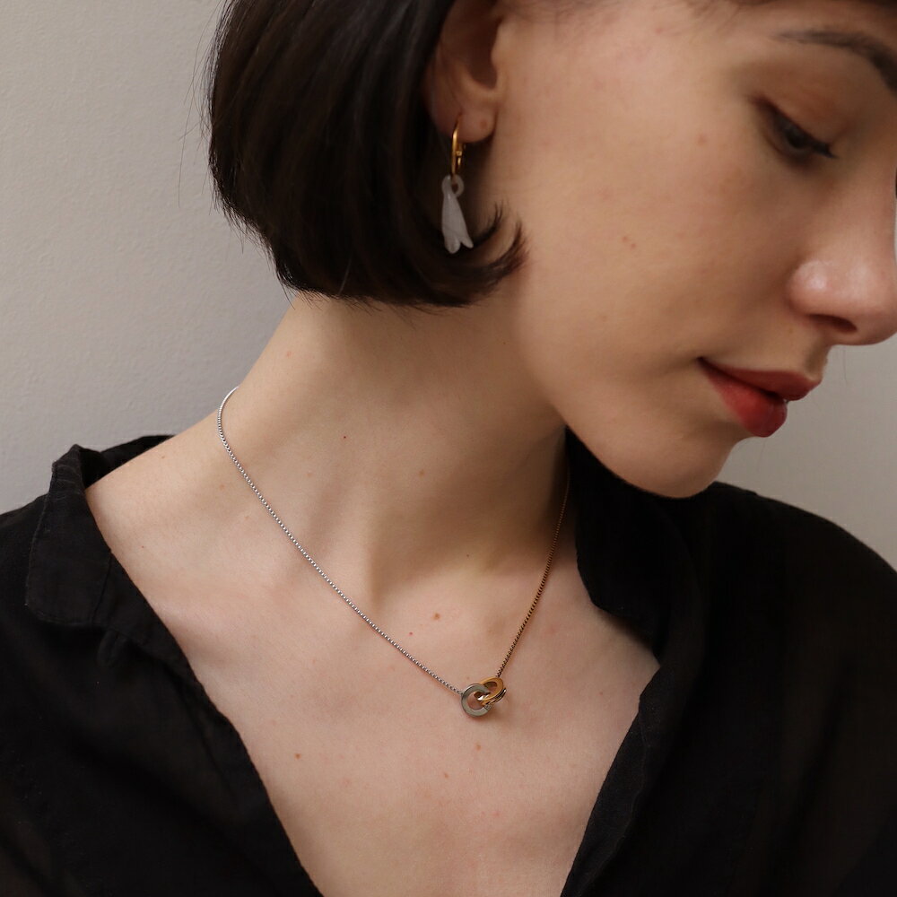 【最大35%OFFクーポン配布中】N210 ネックレス バイカラー サークル シンプル チェーン サージカルステンレス シンプル ゴールド レディース 女性 ギフト プレゼント デイリー つけっぱなし アレルギー対応 金アレ対応 ajiro accessory - メイン画像 4