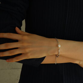N098 ステンレス ブレスレット チェーン 金属アレルギー対応 金アレ 金アレ対応 カジュアル パール おしゃれ レディース 女性 ギフト プレゼント サージカルステンレス ジュエリー ajiro