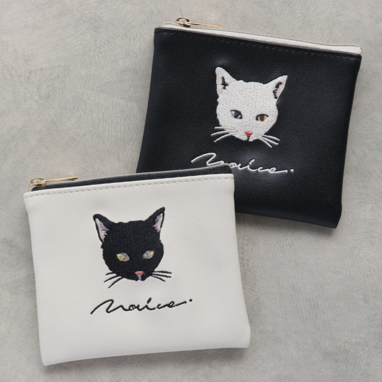 【楽天市場】ポーチ Sサイズ 12×10cm 猫の顔 刺繍 黒猫 白猫 