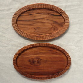 オーバル リムプレート Lサイズ 16×25.6cm チーク 天然木 木製 木 ウッド 食器 皿 器 木の器 トレー プレート おしゃれ