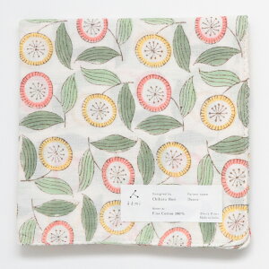 admi(アドゥミ) バンダナ Dance 13 (オレンジ/イエロー 輪郭線ブラウン) 60×60cm 大判 ハンカチ コットン インド綿 木版プリント レディース おしゃれ かわいい プレゼント ギフト プチギフト