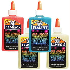 スライム作りに♪ Elmer's (エルマーズ) 暗闇で光るグルー 液体のり 4本セット ナチュラル×2,ピンク×1,ブルー×1 各147mL（5オンス） スライム/スライミー Glow-in-the-Dark Liquid Glue