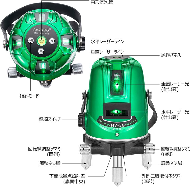 楽天市場】SVAROG 5ライン グリーンレーザー墨出し器 水平器 レーザー 