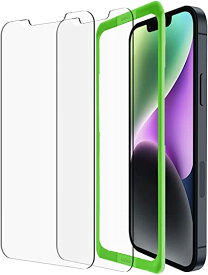 Belkin iPhone 14 / 13 / 13 Pro用 保護ガラスフィルム 強化ガラス 日本AGC旭硝子製 0.33mm 簡単取付キット付き 2枚セット OVA123zz クリア