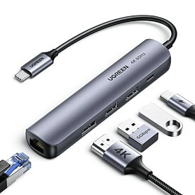 UGREEN USB-Cハブ 5-IN-1 USB3.0 HDMI 4K/60Hz最高対応でき RJ45 1Gbp伝送 USB3.0ポート搭載 PD充電100W出力 Windows 10/8.1/8/7/Vista/XP、Mac OS、linux、IO