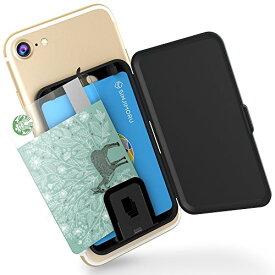 Sinjimoru 貼り付け型スマホカードケース、Android iPhone SE 2020など携帯電話やスマホケースの背面に IC SUICAカード収納できる定期入れ 携帯ステッカーポケット。Card Zip ブラック