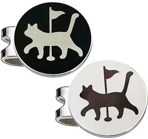 Adhere ゴルフ マーカー ゴルフキャップクリップ 磁気両面ロゴボールマーク かわいい猫と 肉球 デザイー 2個入り (白+黒)