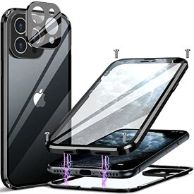 ネジ固定式+磁気吸着 MESTRIEV iPhone 11 Pro 用 ケース クリア両面9H強化ガラス 360 全面保護 一体型レンズ保護 鋭敏タッチ アルミ バンパー マグネット式 耐衝撃 アイフォン11 Pro 金属 ケース ワイヤレス充