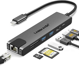 USB C ハブ 7-in-1 Usb c hub Lemorele USB Type C ハブ USB2.0*2 高速データ伝送 100W PD 急速充電 4K@30Hz HDMI SD TFカードリーダー LANポート 軽量 コンパクトMacBoo