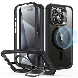 ESR iPhone 15 Pro Max �P�[�X �S�ʑϏՌ� MagSafe �ČRMIL�K�i�����̕ی� iPhone 15 Pro Max�p�}�O�l�b�g�P�[�X �X�^���h�t�� 2�p�[�g �^�t�P�[�X Armor�V���[�Y �N���A�u���b�N