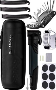 ALLMIG (オールマイト) パンク修理キット 入門ツールセット 【パンク修理マニュアル付属】 ロードバイク ツールボトル ロング ジッパーホルダー付 PU撥水性上質素材 止水ファスナー 自転車