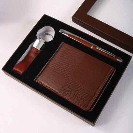ギフトセット 男性用 本革製 ビジネス向け カーキーホルダー レザーウォレット ボールペン 父の日 誕生日プレゼント ブラック ブラウン 4点セット