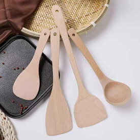 キッチンツール 天然木 ブナ材 無垢 長柄 耐熱 フライ返し しゃもじ お玉 ヘラ 調理道具 料理用 セット