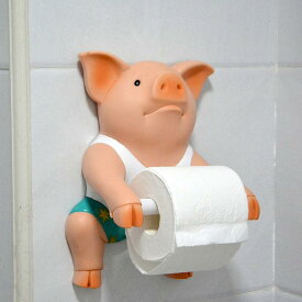 トイレットペーパーホルダー かわいい豚モチーフ 壁掛け 穴あけ不要 ウォールマウント トイレ バスルーム キッチン リビング収納 おしゃれ インテリア プラスチック製