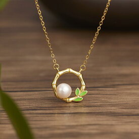 ネックレス レディース S925純銀 スターリングシルバー 天然パール レジン加工 竹モチーフ ショートネックレス 上品 高級感 個性的 普段使い オフィス カジュアル シンプル 軽量