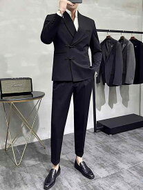 スーツ メンズ 男性用 中国風 チャイナボタン スリムフィット セットアップ ツーピース カジュアル フォーマル 礼服 イージーケア ポリエステル ショールカラー 無地 ブラック グレー