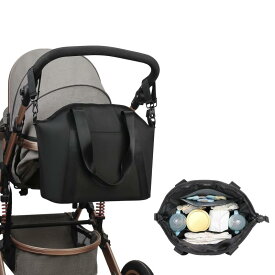 マザーズバッグ PUレザー ワンショルダー トートバッグ 鞄 超軽量 乾湿分離 哺乳瓶保温 防水 大容量 多機能 ベビー用品収納 普段使い お出かけ 旅行 ブラック 無地