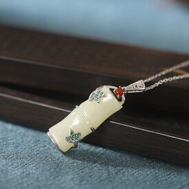 ネックレス レディース 女性用 S925シルバー 竹モチーフ 天然石 宝石ペンダント 鎖骨丈 エスニック風 開運 幸運 ホワイトゴールドカラー イエローゴールドカラー 上品 カジュアル