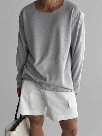 Tシャツ メンズ 長袖 ポリエステル ニットトップス 軽量 薄手 接触冷感 吸湿速乾 UVカット クルーネック ビッグシルエット アメリカンカジュアル 大人の抜け感 普段使い 春夏