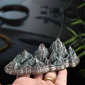 お香立て 山水画風 禅意 古風 室内用 横置き 線香皿 沈香 白檀 香道 茶道 置物 リビング 玄関 和室 金属製 アンティーク調 リラックス 癒し 瞑想 インテリア雑貨