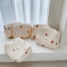 マザーズバッグ レディース ママ 韓国 刺繡 クマ柄 ファスナー付き 多機能 ベビーカーフック付き おむつポーチ ベビー用品収納 コットン 超軽量 ハンドバッグ