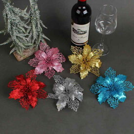 クリスマス オーナメント 透かし彫り フラワー DIY 手作り キット 材料 クリスマスツリー リース ガーランド 装飾ピック 華やか 軽量 プラスチック製 パーティー イベント飾り付け シルバー ピンク レッド