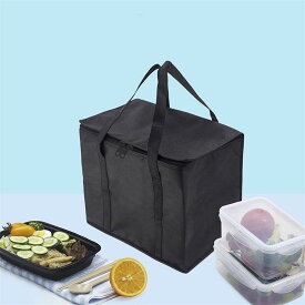 保冷保温バッグ 大容量 不織布 アルミホイル ランチ 弁当 デリバリー 配達 テイクアウト 通勤 普段使い 携帯用 軽量 クーラーボックス ブラック 手提げ 行楽 アウトドア ピクニック