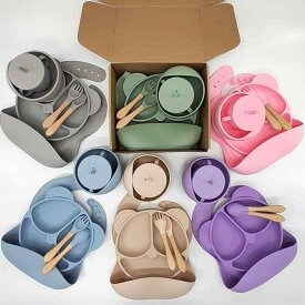 ベビー食器 子供用 シリコン製 6点セット 吸盤付き プレート ボウル 離乳食 食事練習 赤ちゃん 幼児 滑り止め 安全素材 耐熱 電子レンジ 食洗機対応 かわいい おしゃれ