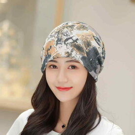 帽子 レディース 女性用 春夏 サマー ターバン ワッチキャップ 医療用帽子 ケア帽子 薄手 吸湿速乾 通気性 伸縮性 肌に優しい クシュクシュ ルーズ ゆったり プリント柄 脱毛ケア 産後 入院 就寝 普段使い おしゃれ