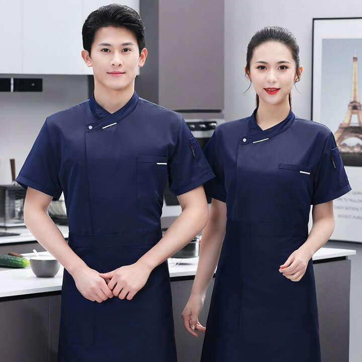 コックコート レディース コックコート半袖 おしゃれ ユニセックスシェフジャケットコート長袖夏レストランホテルワークユニフォームシングル胸のワーキングジャケット コックコート レディース Color Red, Size A M ファッション