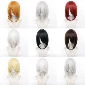 ウィッグ コスプレ 男女兼用 ミディアム 40cm 前髪 耐熱 ネット付き アニメ キャラクター 汎用 仮装