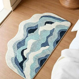 マット ラグ 玄関マット バスマット 吸水 速乾 滑り止め 洗える 波型 変形 植毛 フロック加工 ふんわり 柔らか 肌触り ベッドサイド リビング 寝室 子供部屋 おしゃれ 北欧 高級感 インテリア