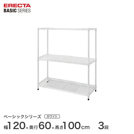 予約販売(5月中旬出荷予定)スチールラック エレクター ERECTA ラック ベーシックシリーズ フリーラック 棚 収納棚 業務用 プロ仕様 収納 アルミラック カラーラック ホワイト 幅120×奥行60×高さ100cm 3段 RBR4824403W