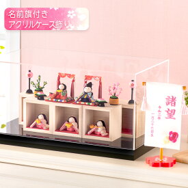 雛人形 コンパクト ケース飾り モダン おしゃれ かわいい お雛様 ミニ サイズ ひな人形 当店オリジナル名前旗セット ちりめん 箱段お飾りセット 名前旗付き 刺繍 アクリルケース お雛さま おひな様 雛祭り 龍虎堂 リュウコドウ 人気 インテリア おすすめ
