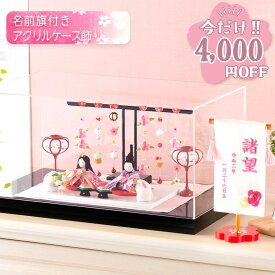 【今だけ!!4,000円OFF★1/21 正午まで】雛人形 コンパクト ケース飾り モダン おしゃれ かわいい お雛様 ミニ サイズ ひな人形 親王飾り 当店オリジナル名前旗セット ちりめん ぷりてぃ舞桜 ぽんぽん兎雛 名前旗付き 刺繍 アクリルケース 雛祭り 龍虎堂