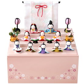 【楽天1位】雛人形 新作 コンパクト モダン おしゃれ かわいい お雛様 ミニ サイズ ひな人形 くすみ くすみカラー 収納 木製収納ケース 桃の節句 初節句 収納飾り 三段 ちりめん さくら 雛 10人飾り 老舗 龍虎堂 リュウコドウ