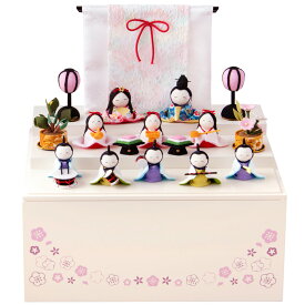 【早期特典!! 30％OFF★12/1 正午まで】【楽天1位】雛人形 新作 コンパクト モダン おしゃれ かわいい お雛様 ミニ サイズ ひな人形 くすみ くすみカラー 収納 木製収納ケース 桃の節句 初節句 収納飾り 三段 ちりめん さくら 雛 10人飾り 老舗 龍虎堂 リュウコドウ