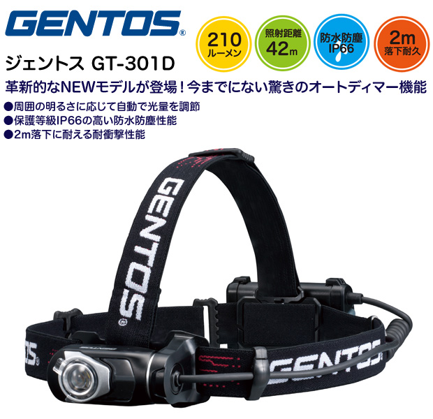楽天市場】ジェントス ヘッドライト GTシリーズ GENTOS GT-301D 頭に ...