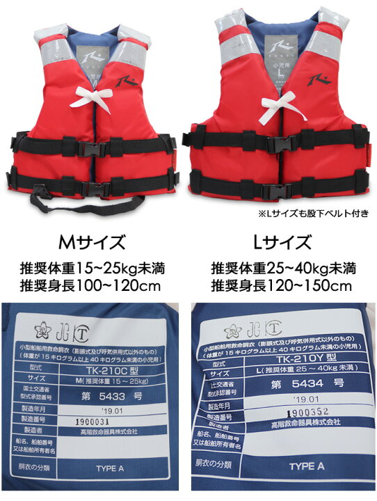 小型船舶用救命胴衣　２サイズあり