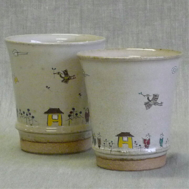 楽天市場】赤膚焼 奈良絵夫婦湯呑 ゴブレット型 正倉院文様 瑞鳥絵 