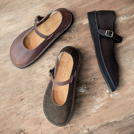 Organic handloom[オーガニックハンドルーム]/SHELLY[シェリー]/ダークブラウン[OH019208]/モカ[OH019213]/ブラック[OH019009] ワンストラップシューズ フラット カジュアル シンプル 黒 ブラウン 本革 レザー 靴 レディース